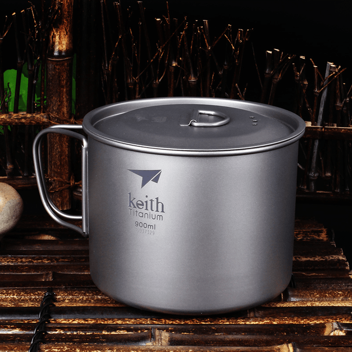 Keith Ti3209 Titanium 900Ml Folding Handle Soup Pot Lightweight Noodles Cup Water Cup Camping Travel Picnic