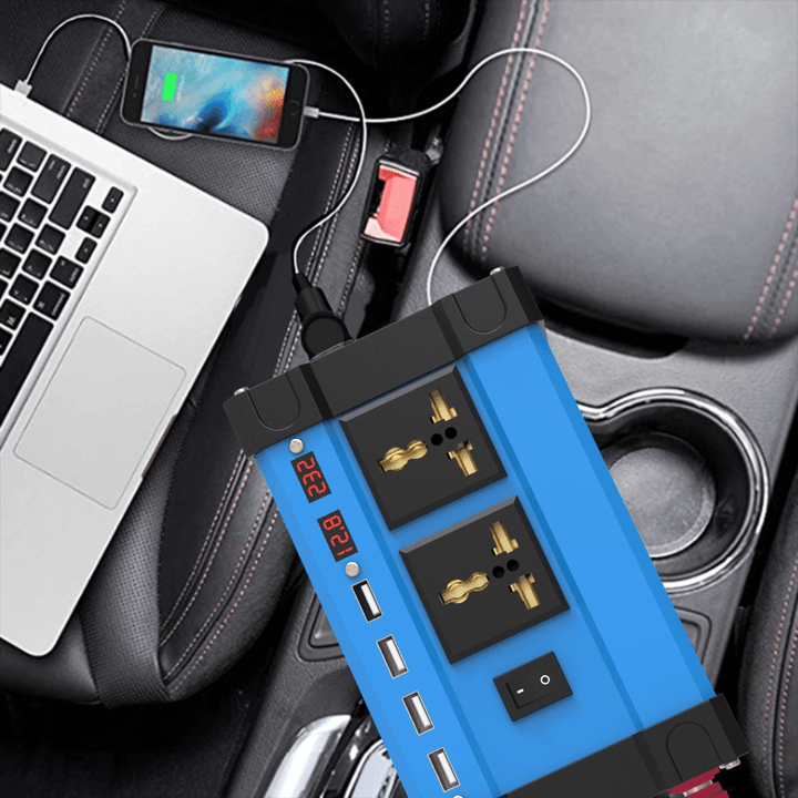 4000W Peak LCD Power Inverter DC 12V - AC 110V/220V Car Inverter 2 Socket 4 USB Charger