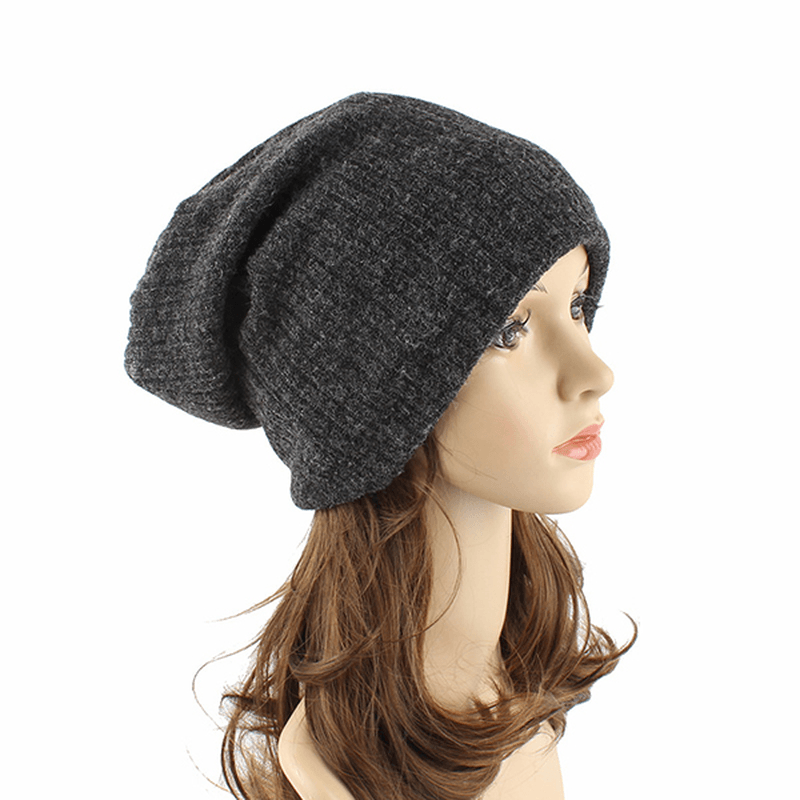 Women Casual Autumn Warm Knitting Hat Outdoor Solid Skullies Beanies Cap