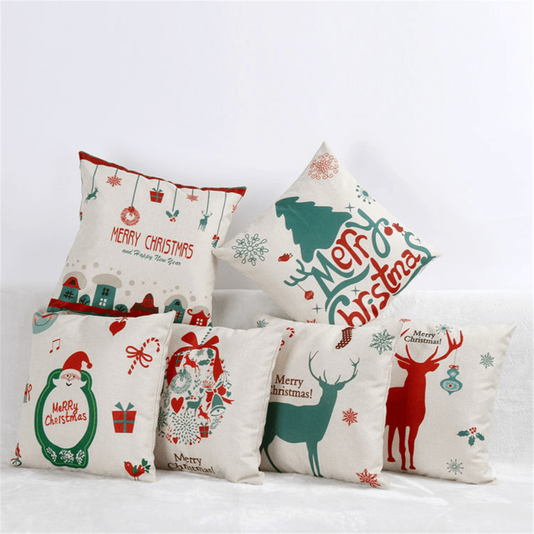 45X45Cm Christmas Tree Red Deer Gift Fashion Cotton Linen Pillow Case Santa Claus Home Decor