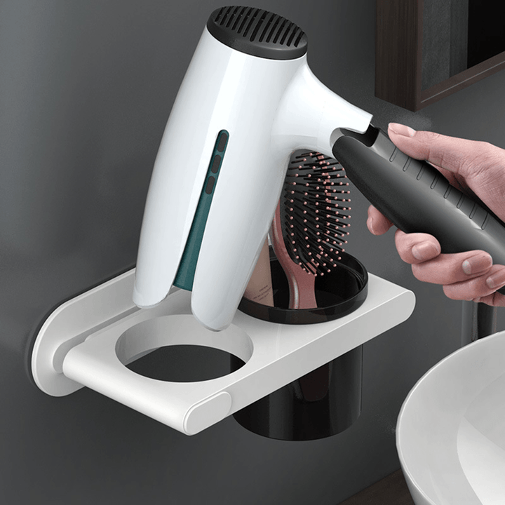 Hair Dryer Comb Holder Wall Mounted Bathroom Organizer Rack Storage Accessories