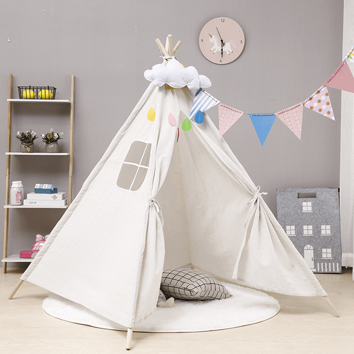 Large Teepee Tent Kids Cotton Canvas Pretend Play House Entertainment for Boy Girls Children'S Gifts