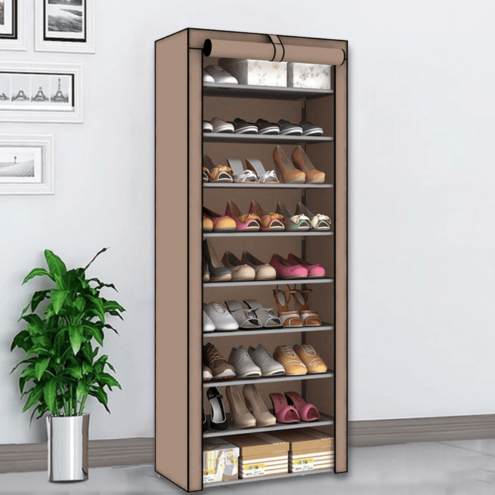 10 Tiers 9 Lattices Shoe Rack Shelf Storage Closet Organizer Cabinet with Dust Cover