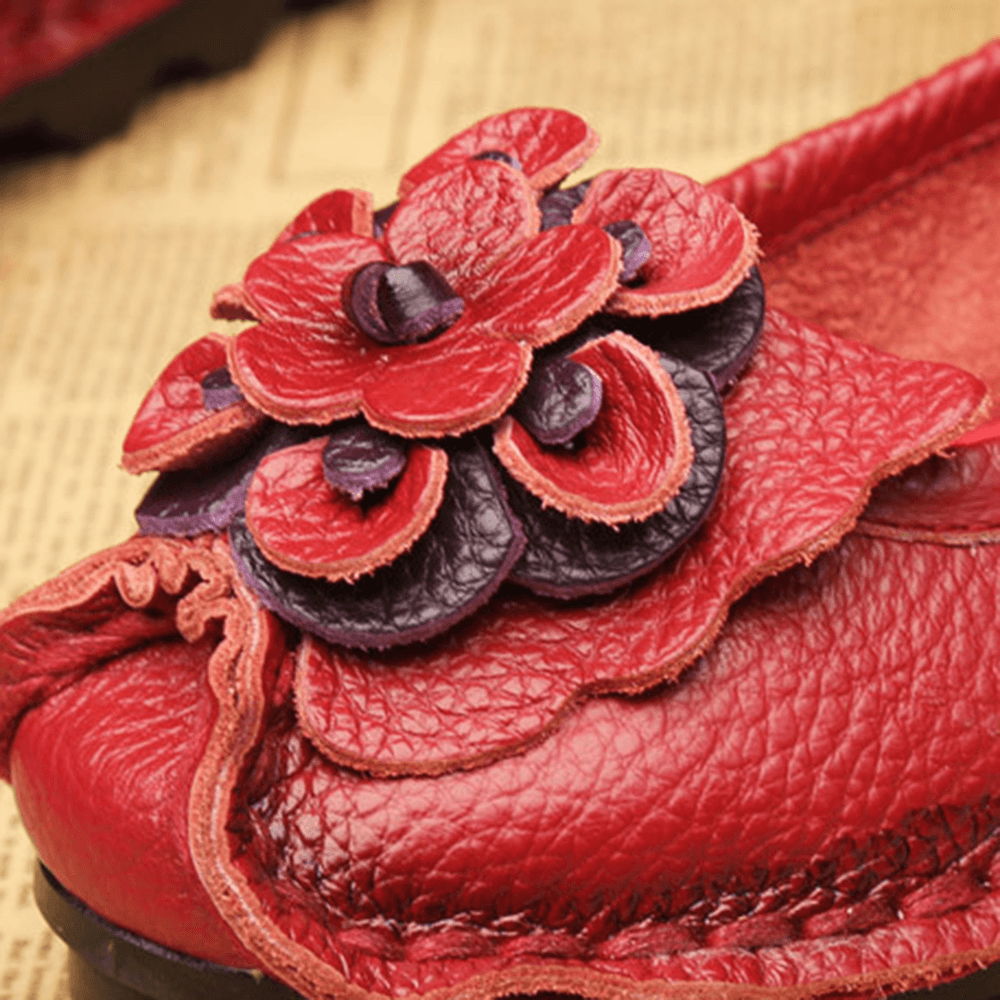 Women Shoes Casual Comfortable Floral Leather Flats