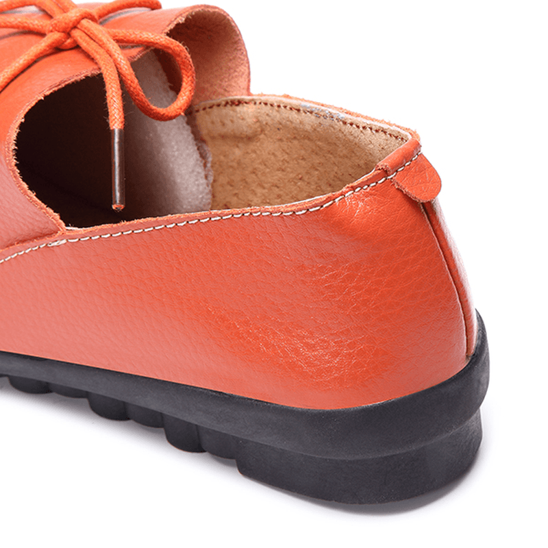 Casual Comfy Lace up Soft Leather round Toe Flat Loafer Shoe