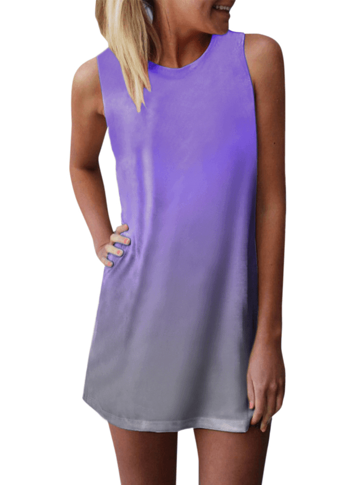 Gradient Color Sleeveless O-Neck Summer Casual Dress for Women - MRSLM