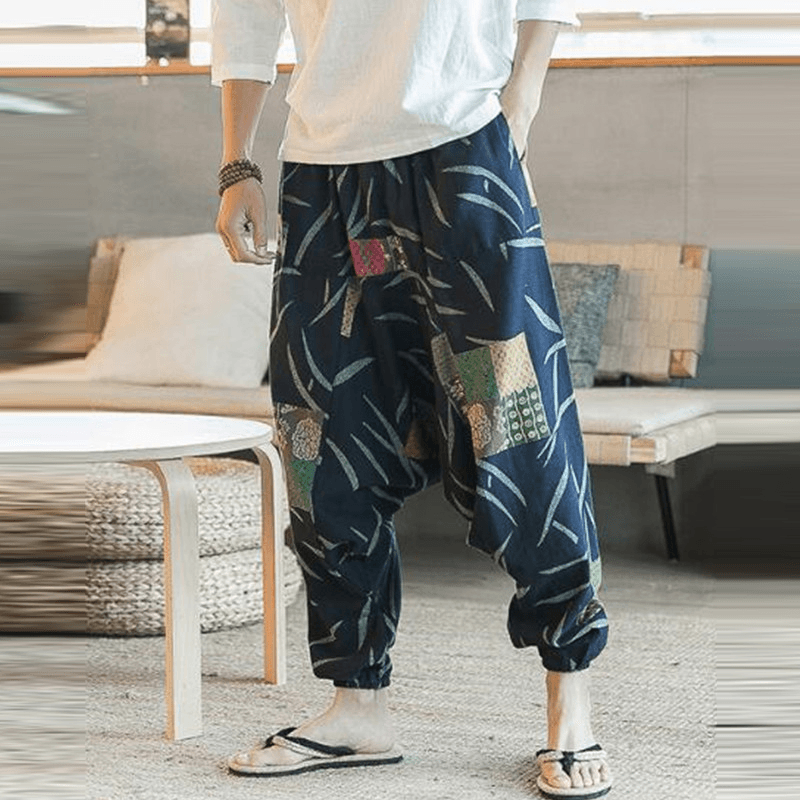 Mens Ethnic Pattern Printe Floral Harem Yoga Baggy Pants