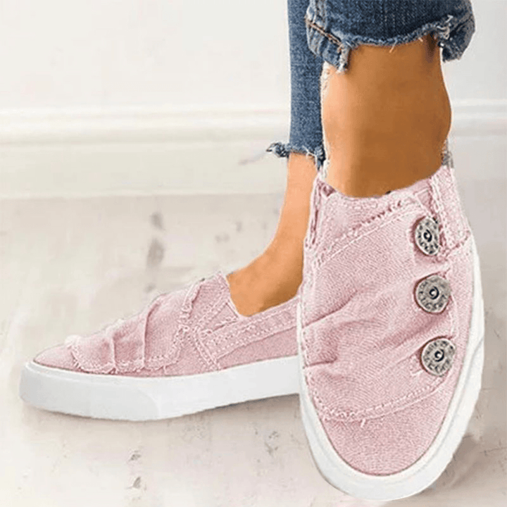 Women Casual Buckle Decoration Comfortable Canvas Slip-On Loafers