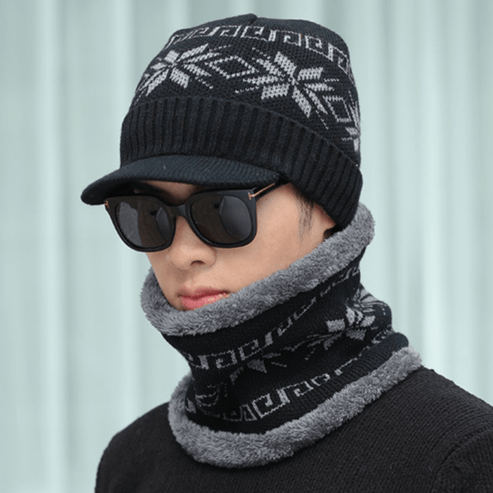 Unisex Men Winter Windproof Knit plus Velvet Hat Scarf Set