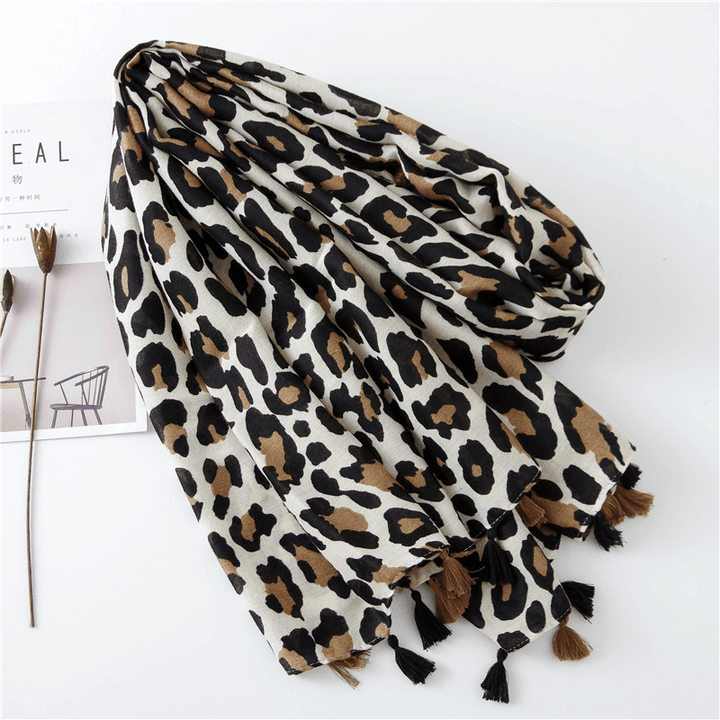 Leopard Print Cotton and Linen Silk Scarf Dual-Use Shawl