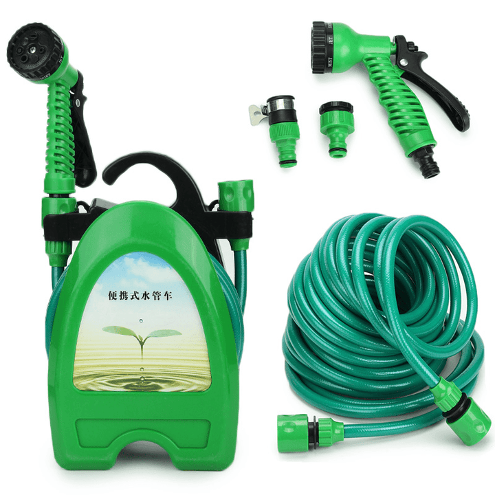 32FT Portable Mini Water Hose Reel Garden Watering Car Washing Hose Storage Holder Kit