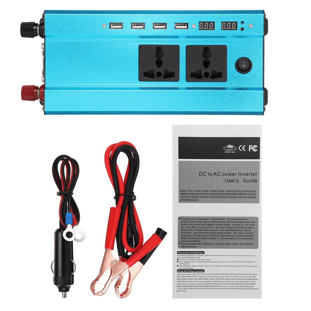 4000W 12V/24V DC to 110V/220V AC Solar Power Inverter LED Modified Sine Wave Converter Blue