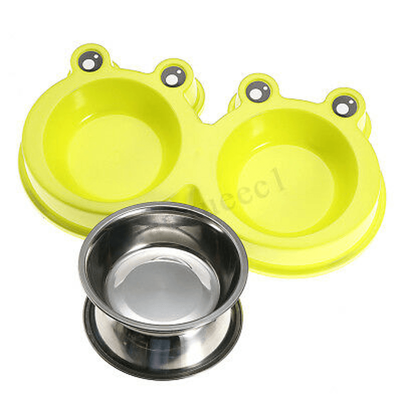 3Colors Frog Shape Pet Bowl Food Water Container Stainless Steel Dog Cat Feeder