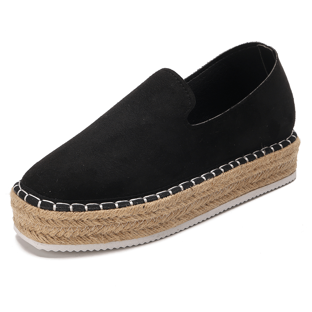 Women Suede Espadrilles Straw Braided Platform Loafers