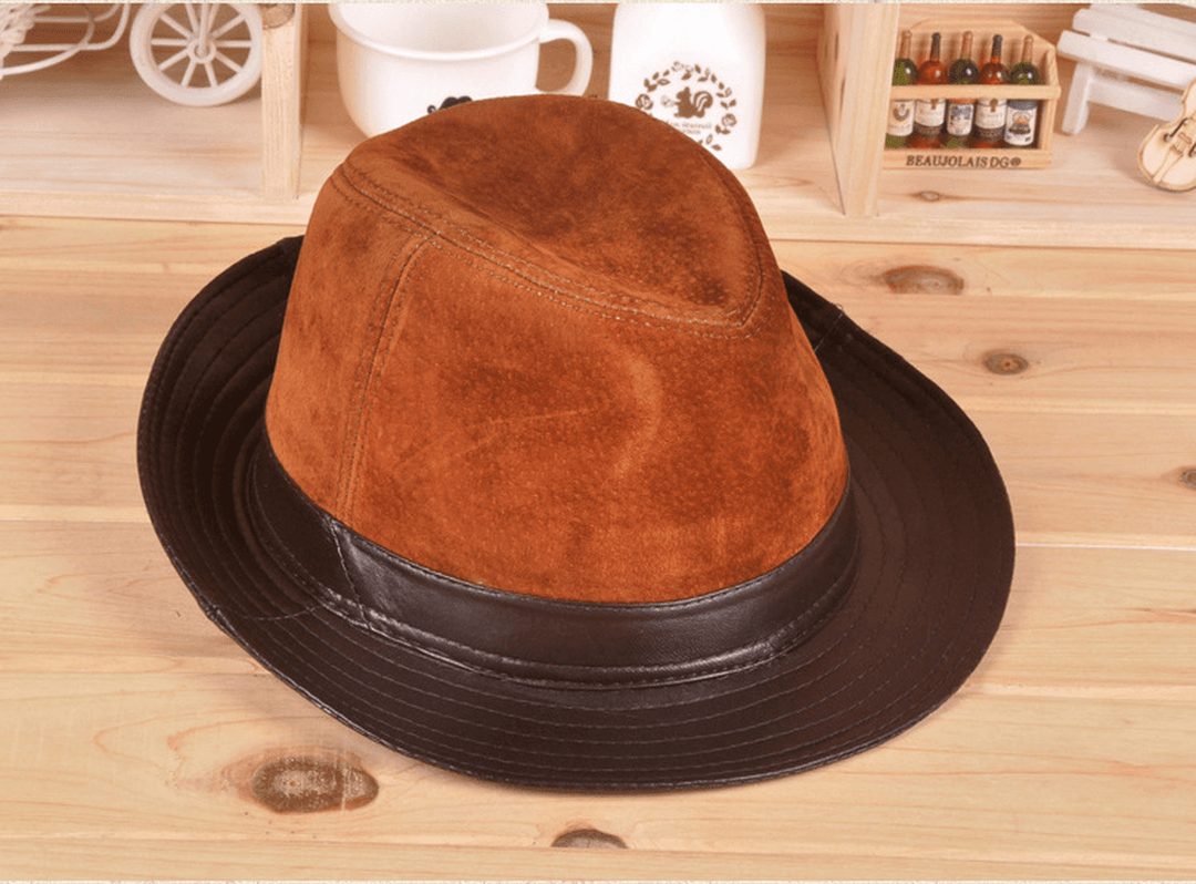 Sheep Skin Big Brim Hat Leather Top