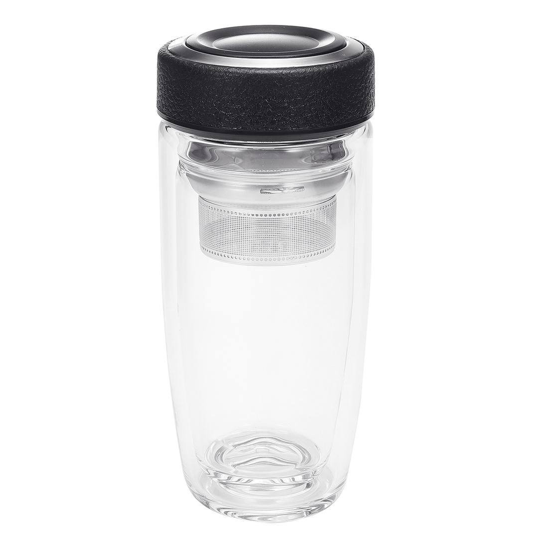 380ML Double Wall Glass Tea Tumbler Water Bottle with Filter Infuser Travel Mug - MRSLM