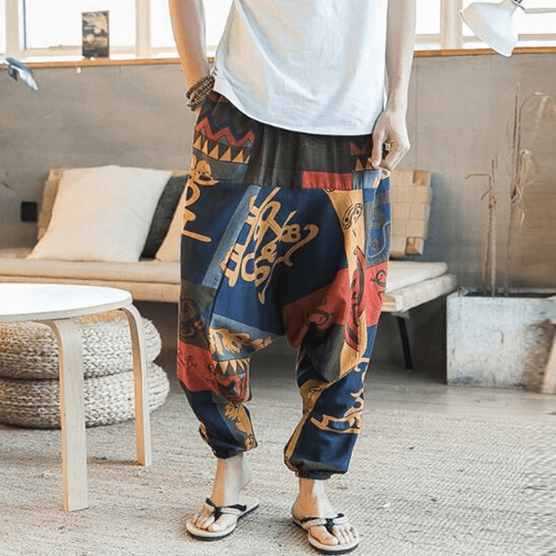 Mens Ethnic Pattern Printe Floral Harem Yoga Baggy Pants