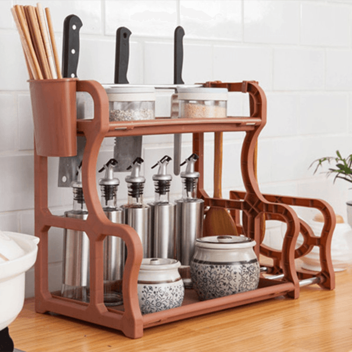 2 Layers Multifunctional Storage Rack Plastic Kitchen Tool Organizer Holder Shelf