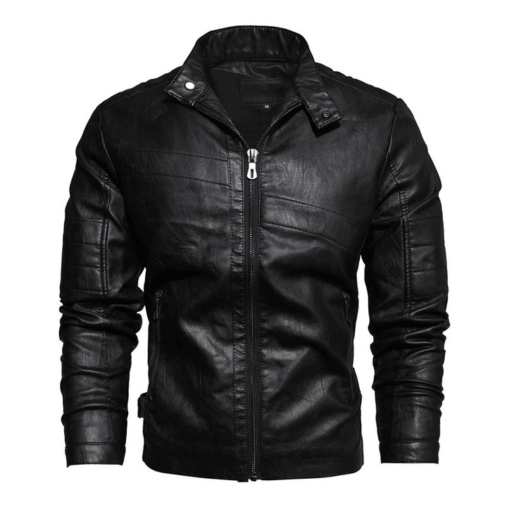 Middle-Aged and Elderly Fall Winter Men'S Leather Pu Jacket Jacket Slim Business Casual Men'S