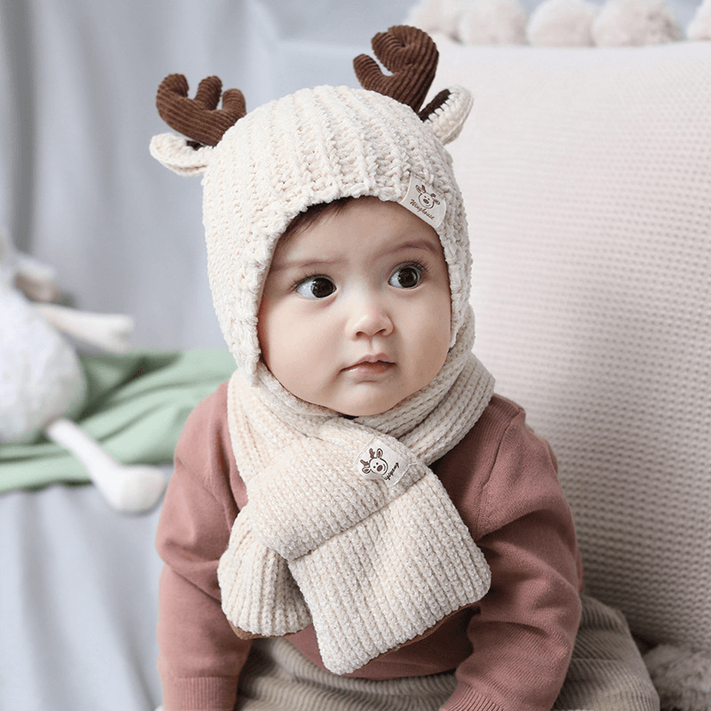 Infant plus Cotton Fawn Hat and Scarf Set