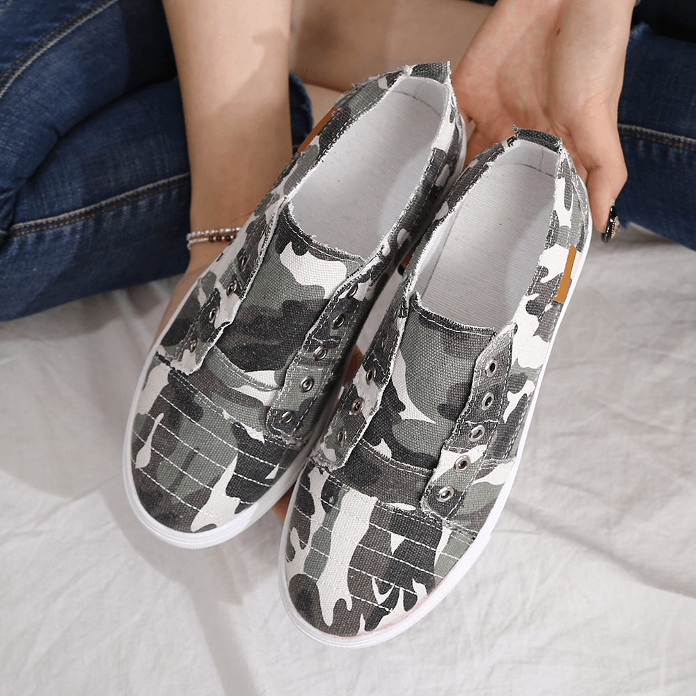 Women Camouflage Canvas Wide Fit Comfy Wearable Casual Flats