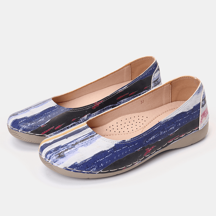 Multicolor Casual Leather Soft Sole Walking Flats - MRSLM