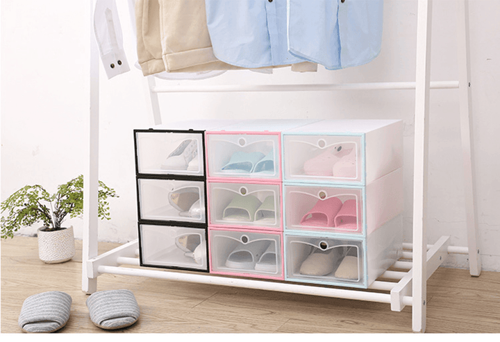 Filp Cover Foldable Clear Plastic Shoe Racks Boxes Storage Organizer Stackable Tidy Single Box