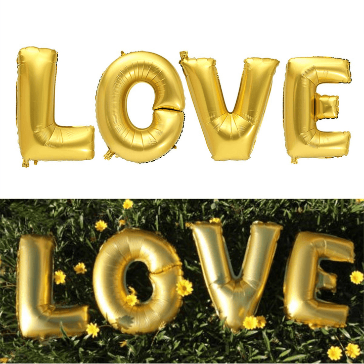 4Pcs Gold Silver LOVE Set Mylar Foil Balloons for Birthday Wedding Party Home Decorations - MRSLM