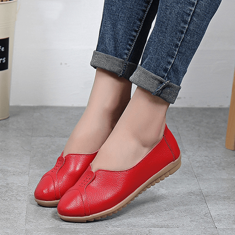 Women Casual Soft Leather Flat Shoes Driving Slip-Ons Comfortable Loafers