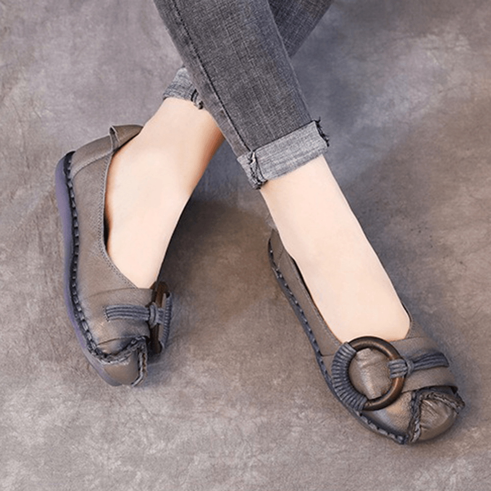 Women Handmade Stricing Decor Comfy Soft Sole Casual Leather Loafers