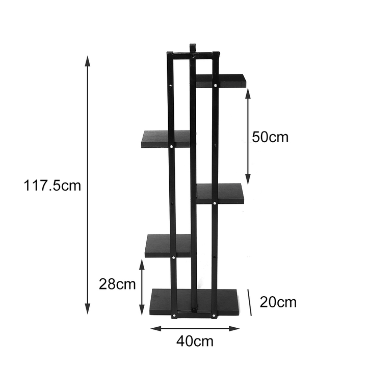 Five Tier Steel Flower Rack Plant Stand Wood Shelves Bonsai Display Shelf