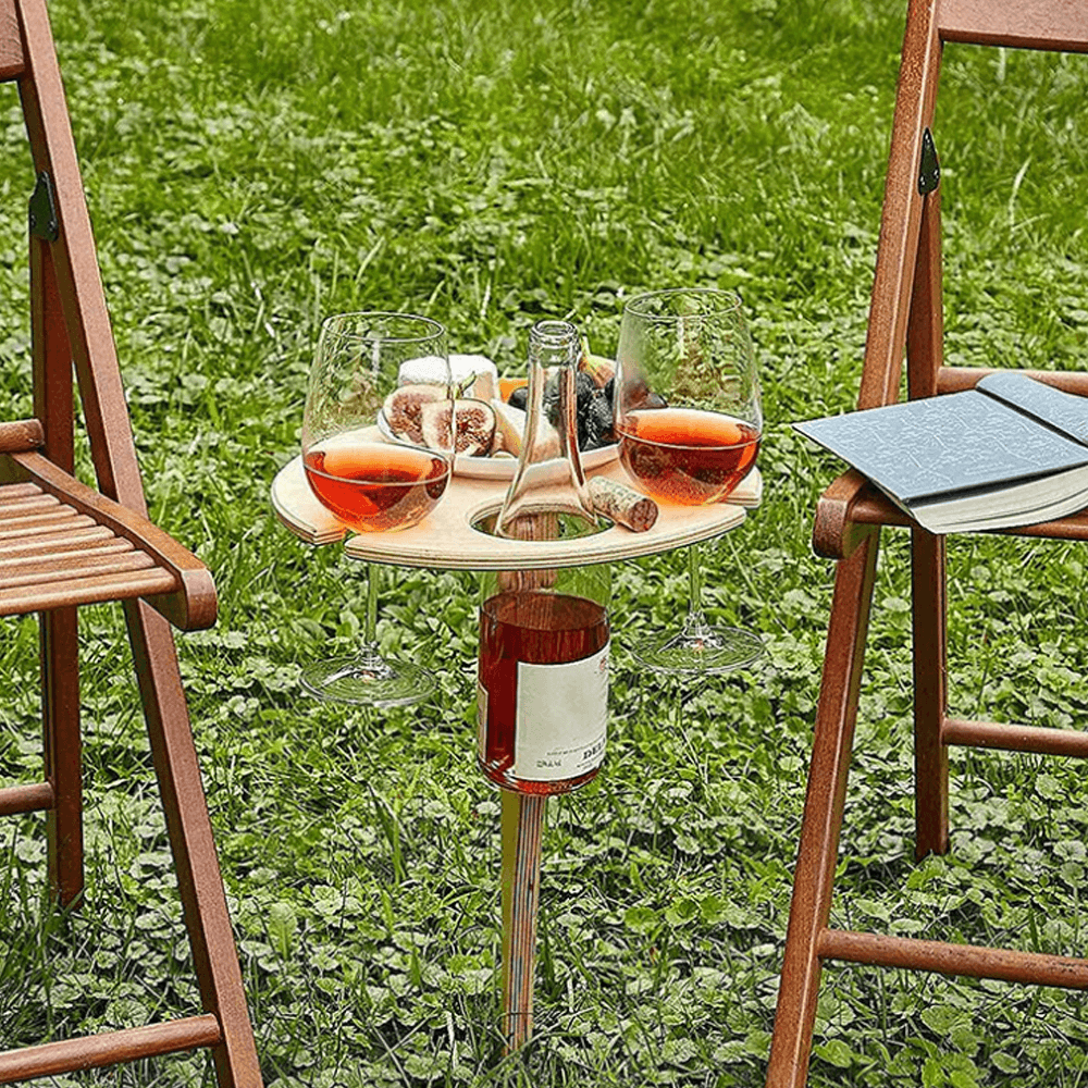 Ipree¬Æ Outdoor Drink Table Mini Wooden Rack Foldable round Desktop Easy Carry Desk Furniture Cup Glass Holder Picnic Table Party Camping Travel