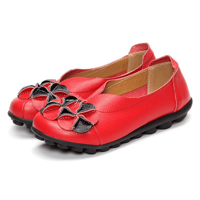 US Size 5-13 Women Flower Flat Shoes Casual Outdoor Leather Slip on round Toe Loafers