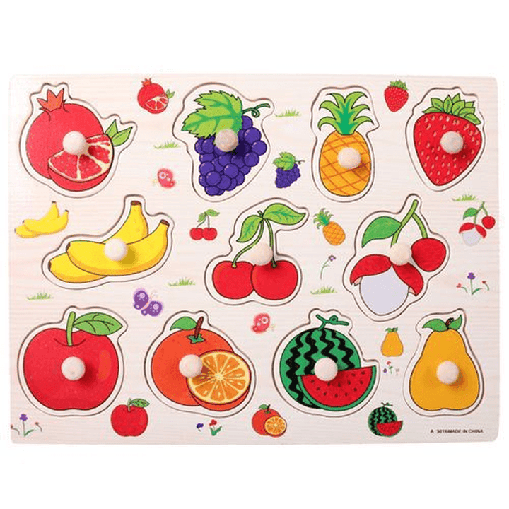 Early Childhood Educational Cognitive Animal Fruit Jigsaw Grab Board