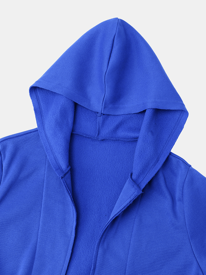 Mens Blue Open Front Long Sleeve Hooded Cardigans