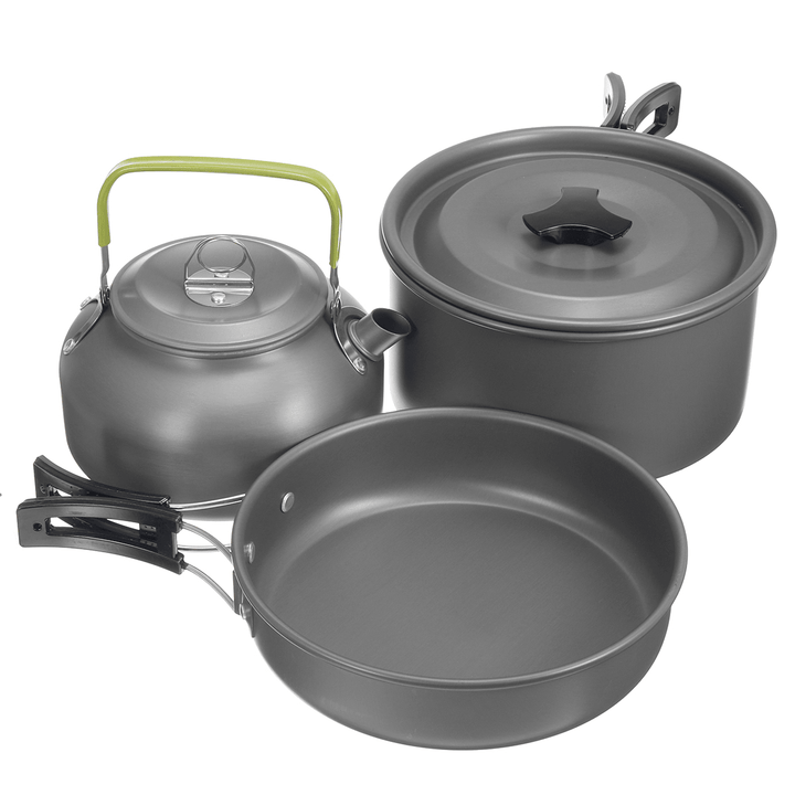 3PCS Camping Pot Cookware Pans Kettle Set Aluminum Alloy Portable Outdoor Camping Fishing Travel