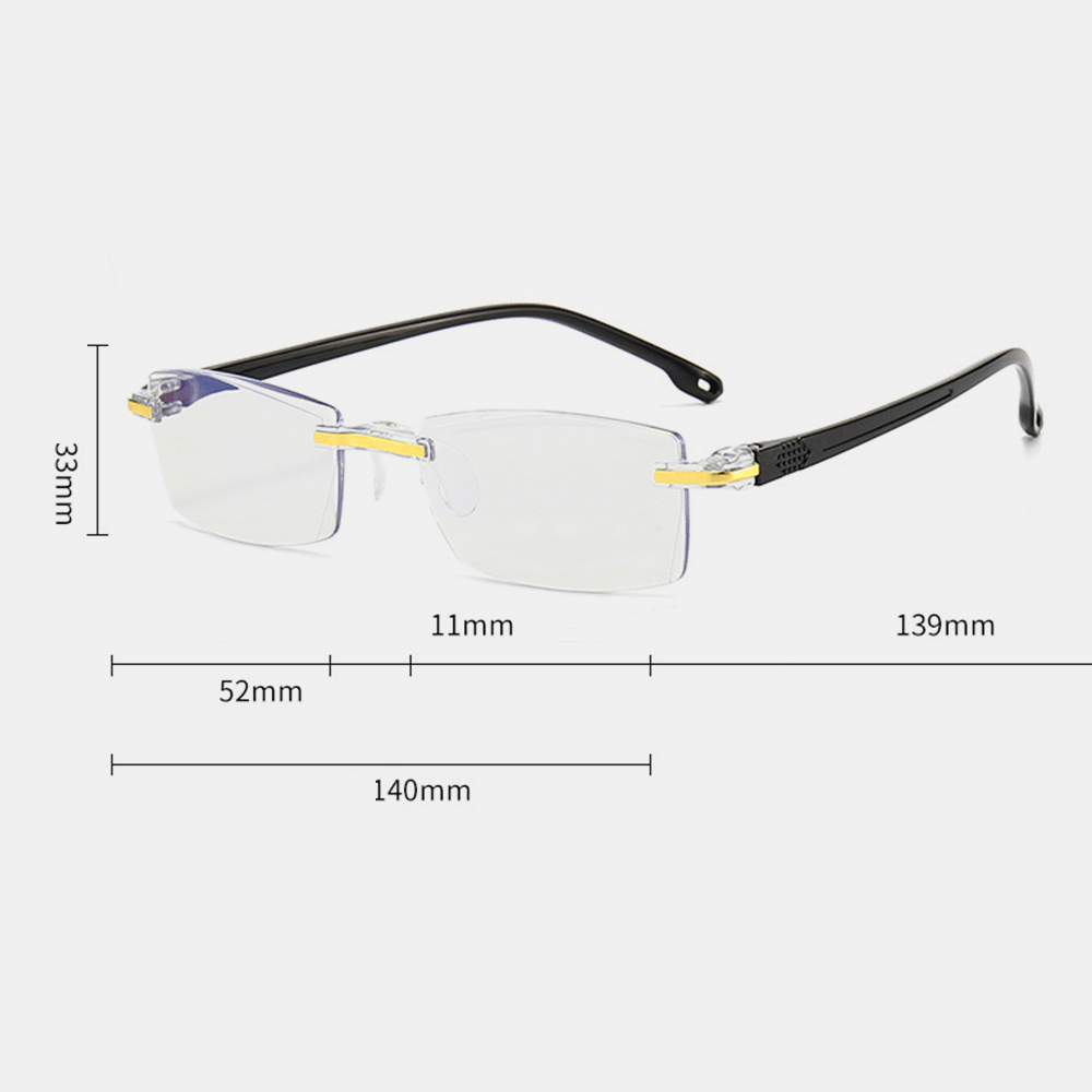 Unisex Anti-Blue Light Frameless HD Diamond Trimming Dual-Use Reading Glasses Presbyopic Glasses