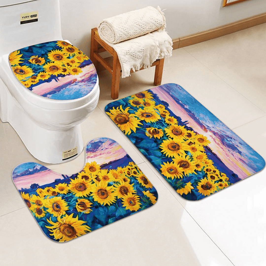 1/3/4Pcs Waterproof and Mildew Proof Shower Curtain Bathroom Toilet Rug Mat Set