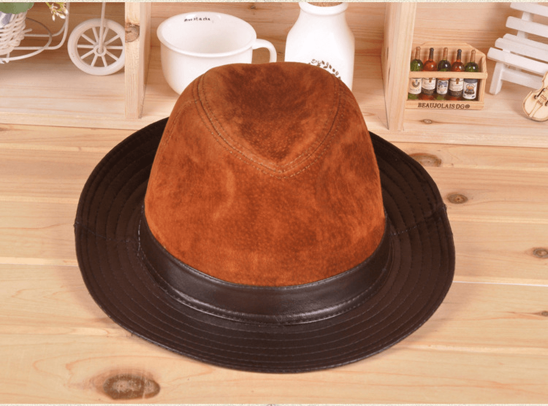 Sheep Skin Big Brim Hat Leather Top