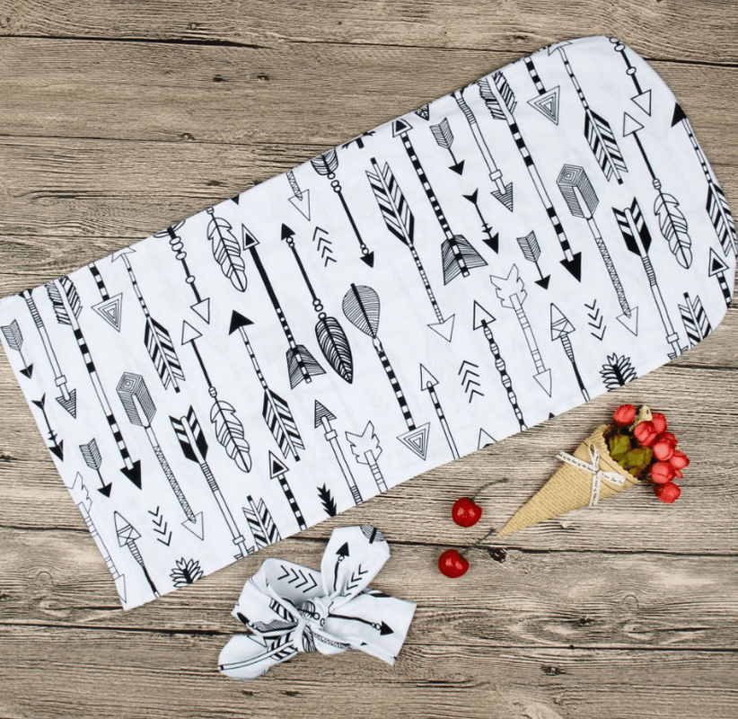 Swaddle Sleeping Sack & Headwrap 2Pc Set - Arrows B&W