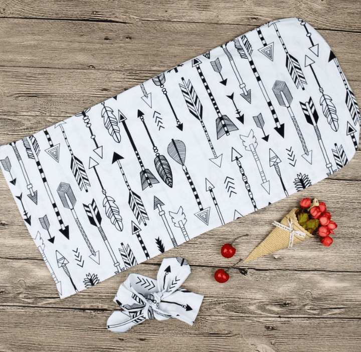 Swaddle Sleeping Sack & Headwrap 2Pc Set - Arrows B&W