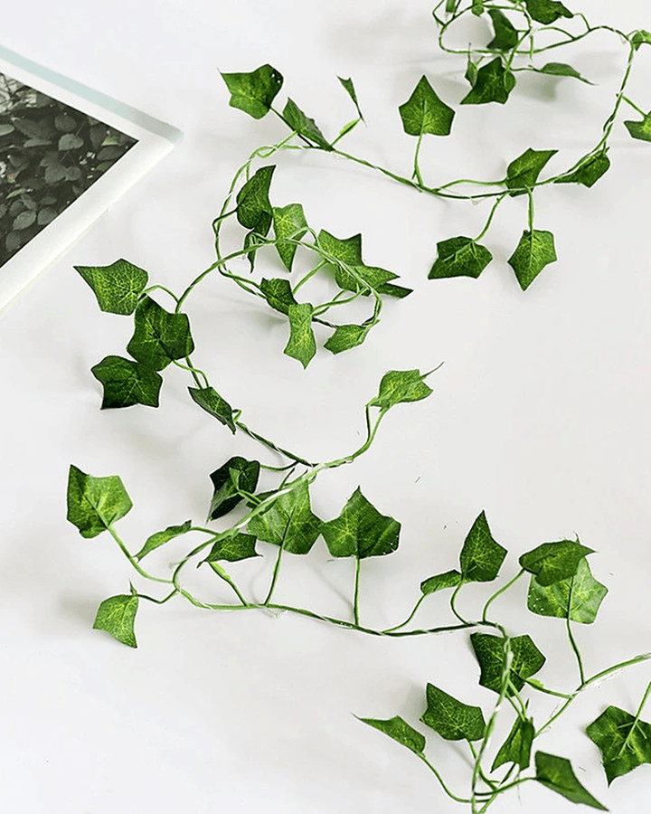 1X 2M Artificial Plants Led String Light Creeper Green Leaf Ivy Vine for Home Wedding Decor Lamp DIY Hanging Garden Yard Lighting (Come without Battery)