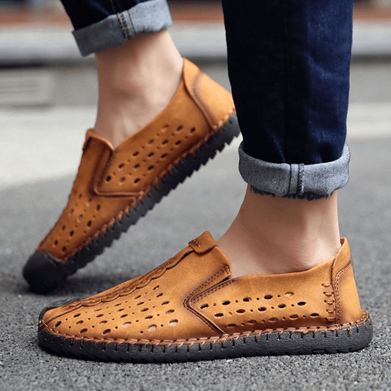 Men Hand Stitching Hollow Out Slip on Casual Flats