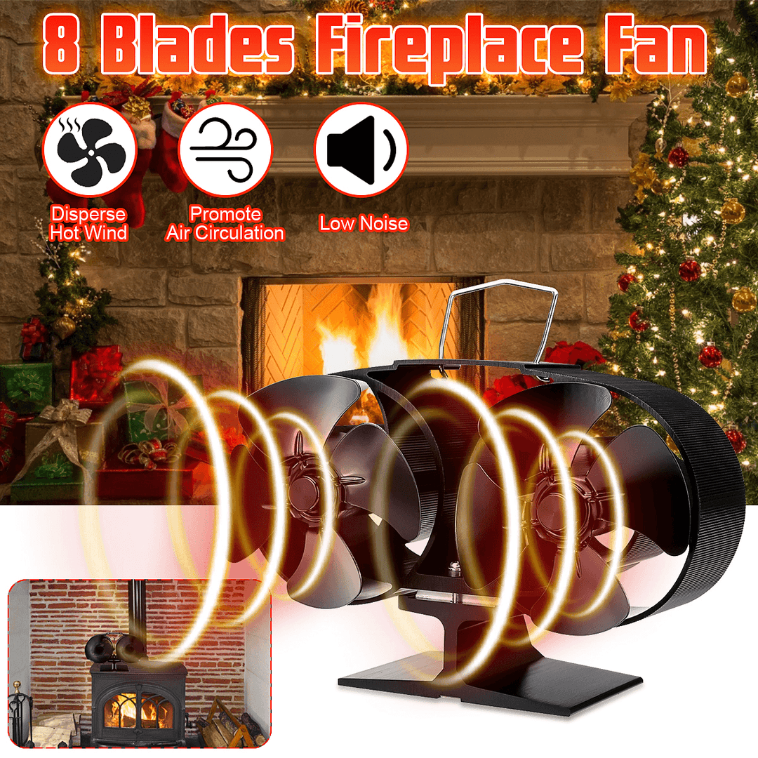 Ipree¬Æ 8 Blades Stove Fan Fireplace Fire Heat Powered Saving Eco Friendly Fireplace Fans Wood Log Burner Household Winter Warmer