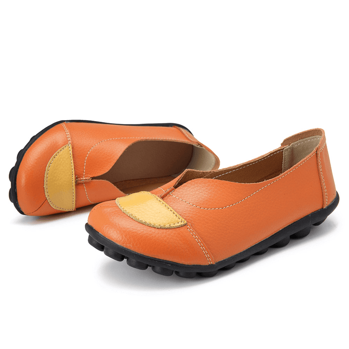 Women V Shaped Stitching Leather Casual Flat Loafers Shoes