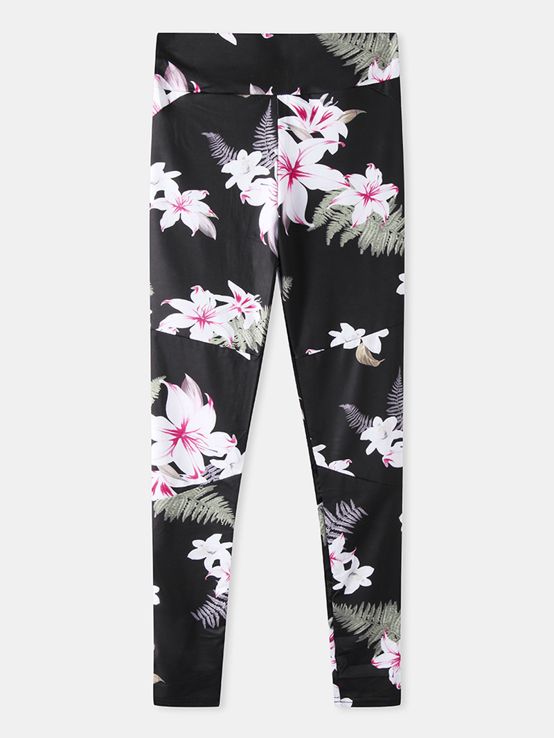 Floral Print Mesh Patchwork Sport Yoga Leggings for Women