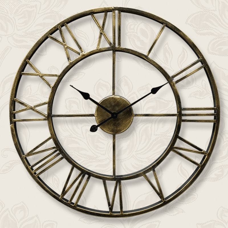 Creative Wall Clock Living Room round Hollow Out Cafe Bar Wrought Metal Vintage Wall Clock