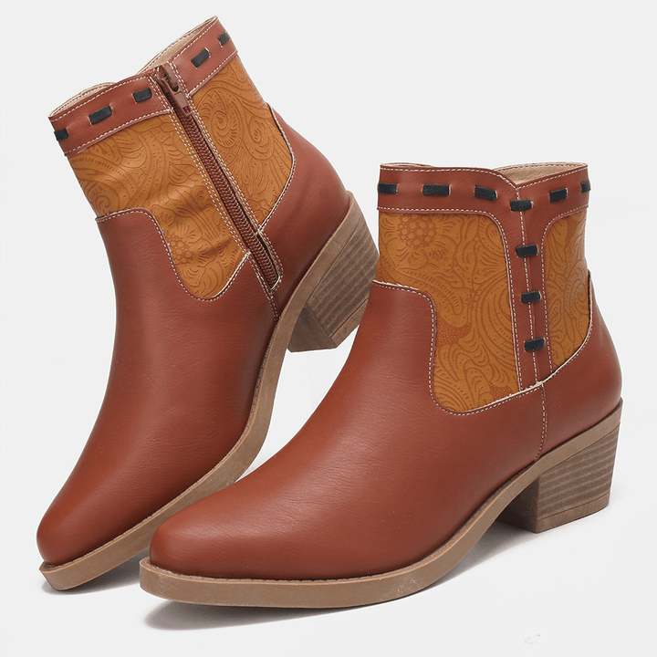 LOSTISY Women Splicing Chunky Heel Casual Ankle Boots