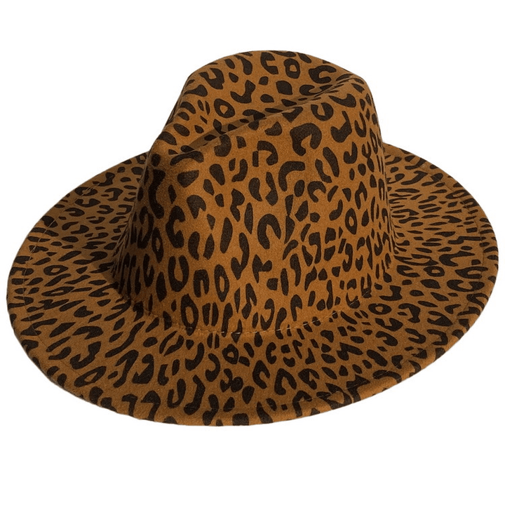 Woolen Leopard Print Top Hat with Flat Brim