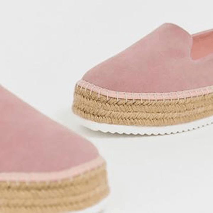 Women Suede Espadrilles Straw Braided Platform Loafers